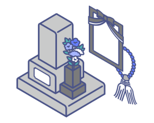 お墓と遺影のイラスト